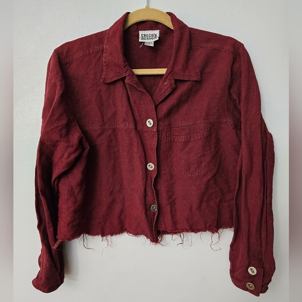 CHICO'S DESIGN RED CROPPED JACKET Linen Blend SIZE 1 M 8-10